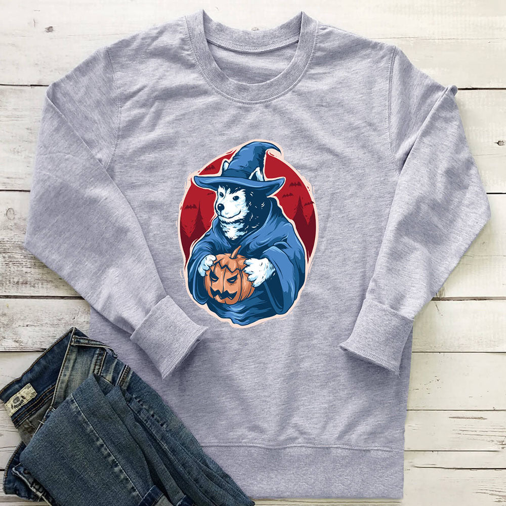Pumpkin dog printed round neck long sleeved sweatshirt