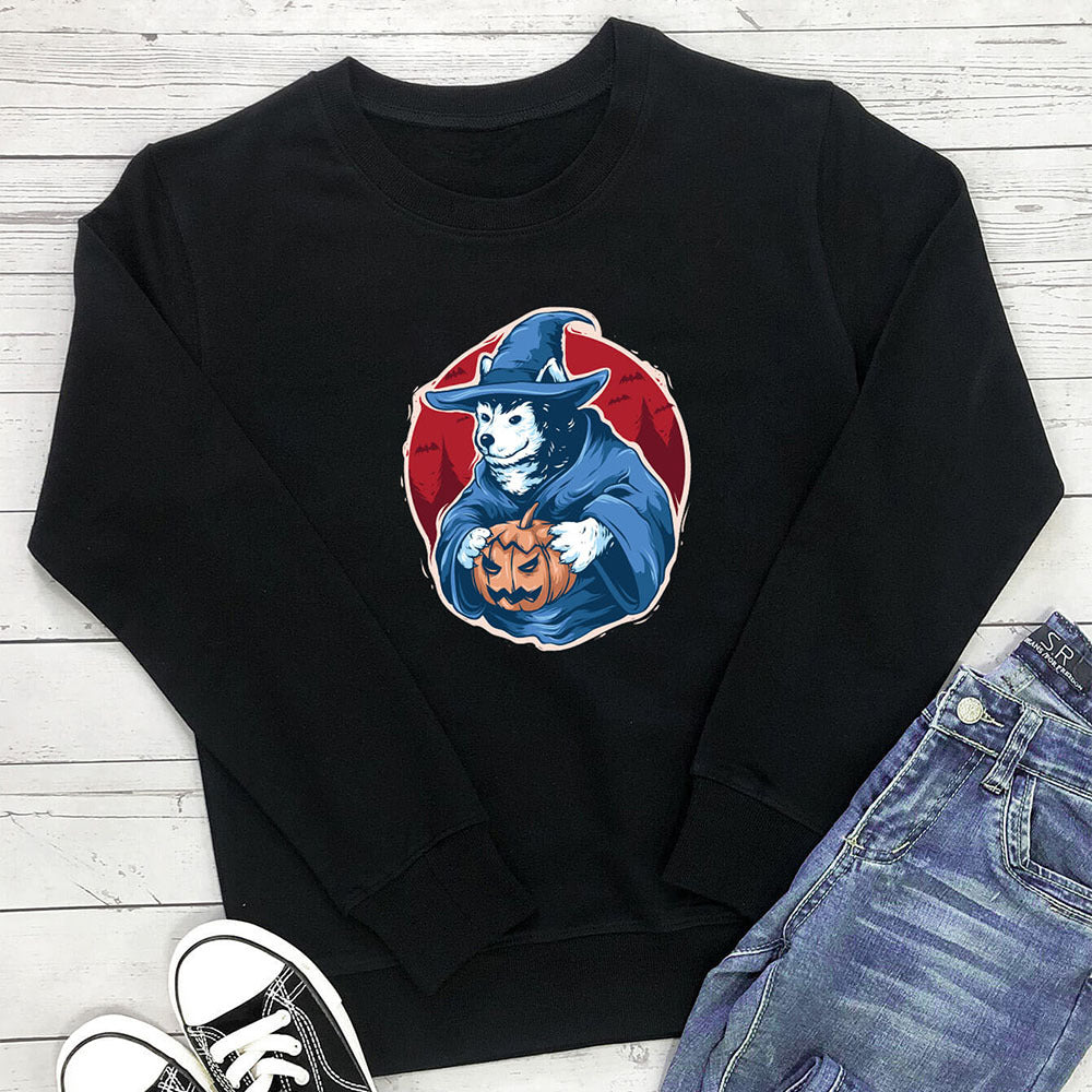 Pumpkin dog printed round neck long sleeved sweatshirt