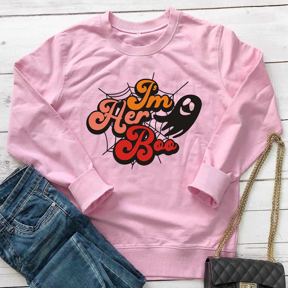 IM HER BOO letter spider web printed hoodie