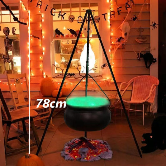 Halloween Black Witches Cauldron with Skeletons on Tripod – Outdoor Horror House Scary Prop, Home Halloween Decoration
