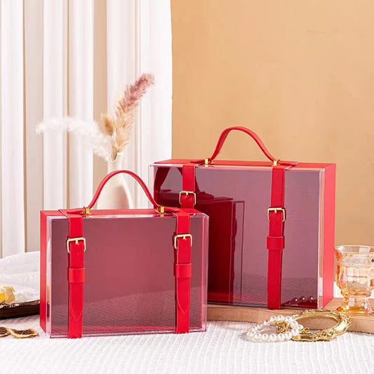 Clear Acrylic Jewelry Gift Box, Portable Wedding Birthday Pouch Bag