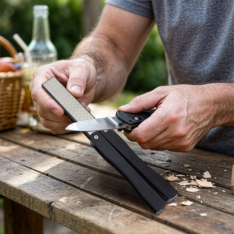Foldable Pocket Knife Sharpener Tool - Dual Grit Diamond Sharpening Stone, Compact for Camping Hiking