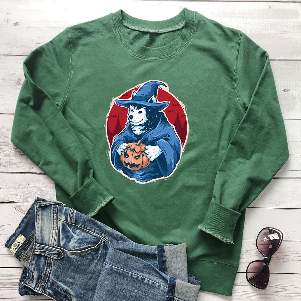 Pumpkin dog printed round neck long sleeved sweatshirt