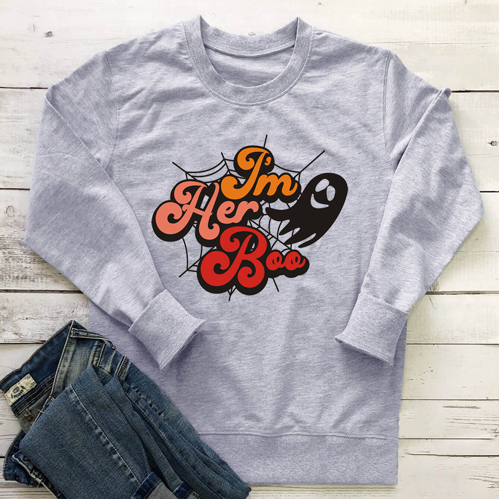 IM HER BOO letter spider web printed hoodie