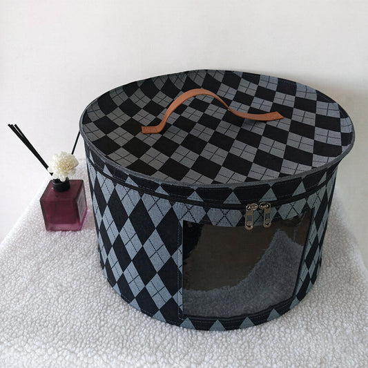 Large Circular Foldable Felt Hat Storage Box with Zipper – Dustproof Travel Cap Organizer, Wardrobe Hat Holder