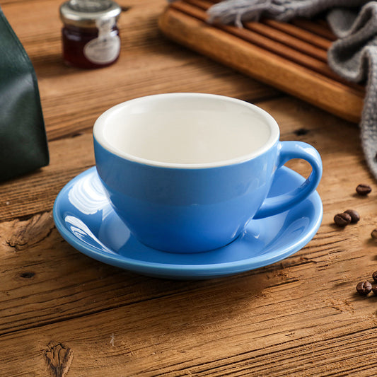 Nordic Minimalist Ceramic Coffee Cup Set – 300ml White Rim Latte Art Mugs for Breakfast, Home & Office