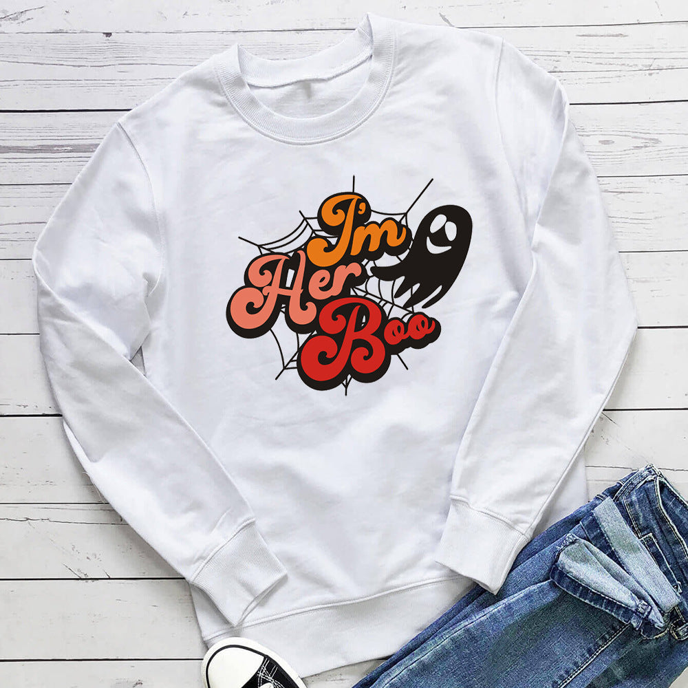 IM HER BOO letter spider web printed hoodie