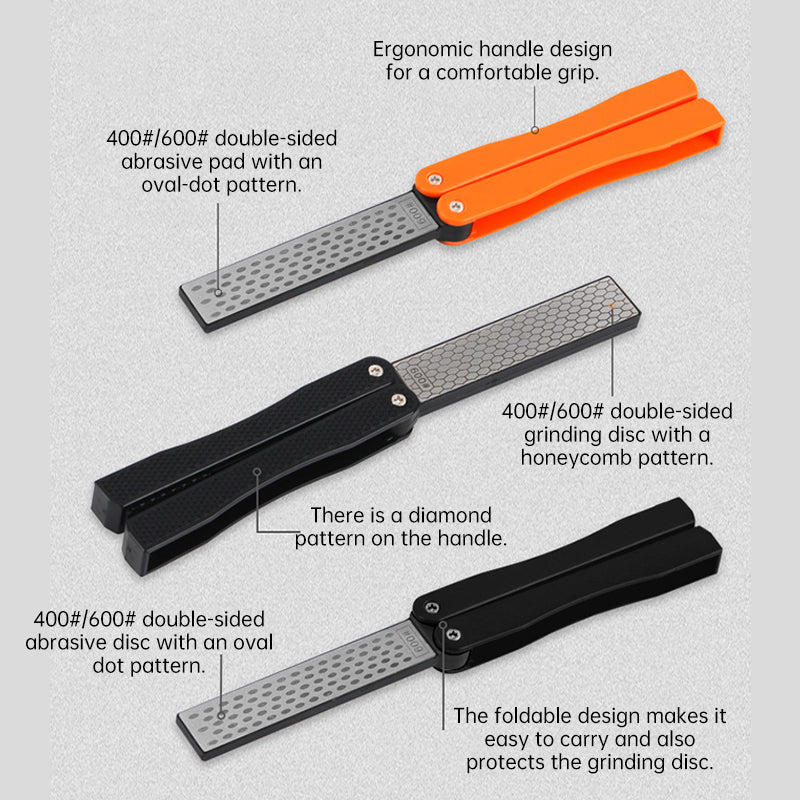 Foldable Pocket Knife Sharpener Tool - Dual Grit Diamond Sharpening Stone, Compact for Camping Hiking