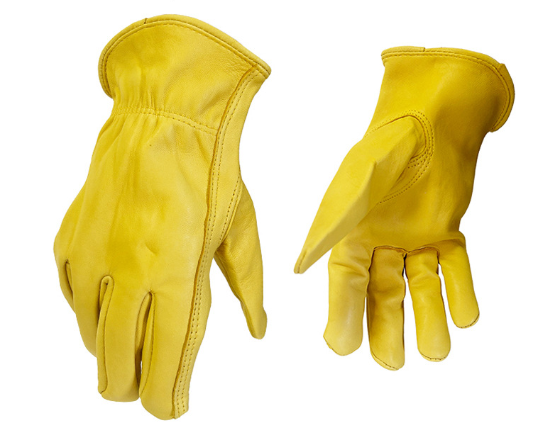 Leather Work Yellow Gloves for Motorcycle and Electric Vehicle Riding, Cowhide Protective Gloves for Handling and Driving