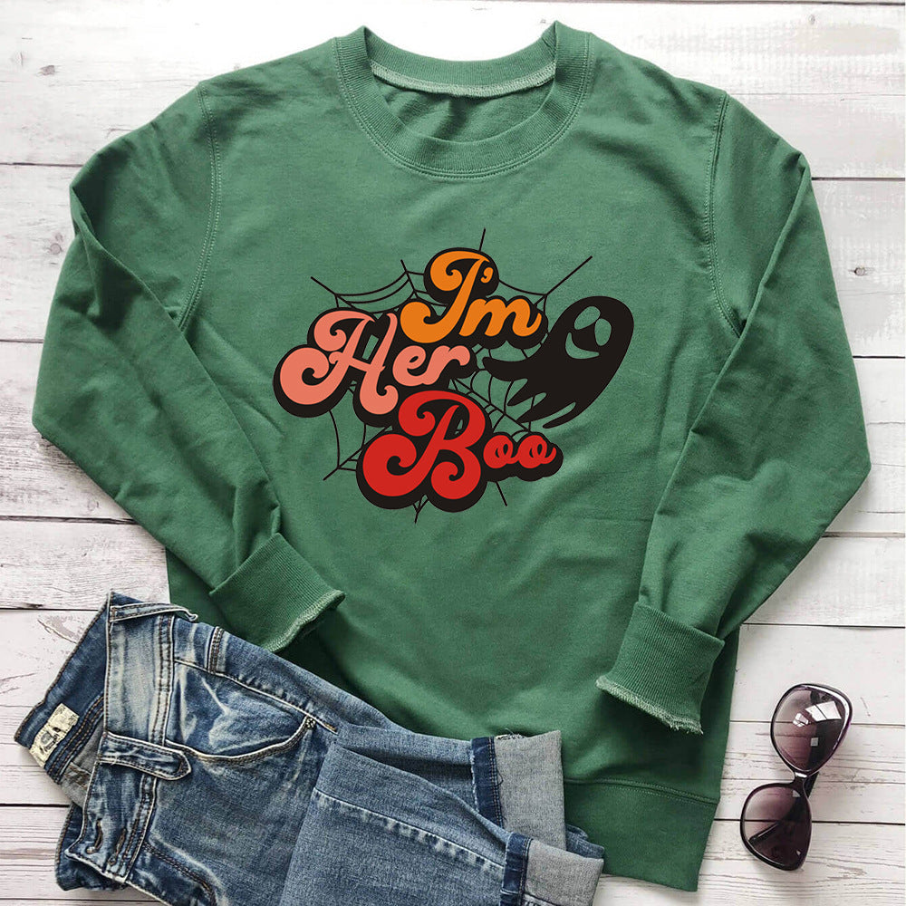 IM HER BOO letter spider web printed hoodie